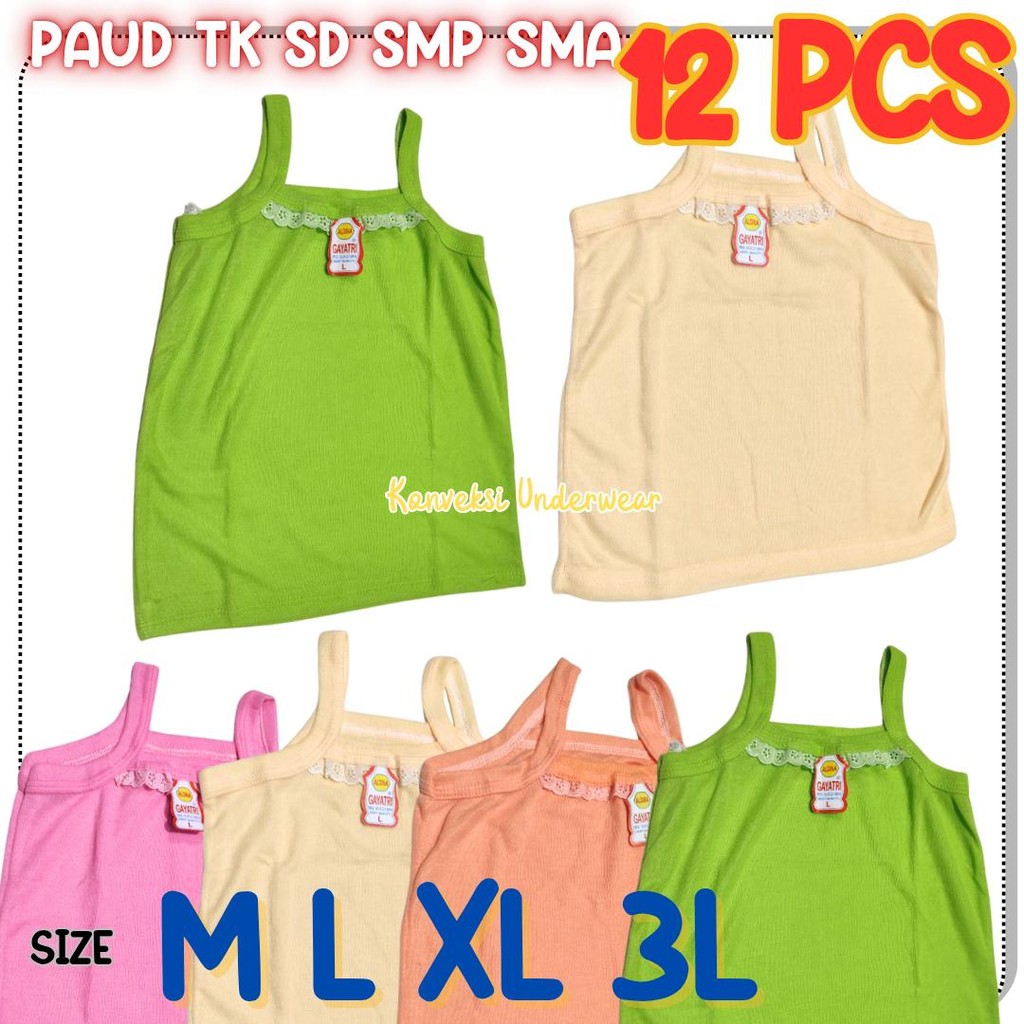 12 Pcs Kaos Dalam Anak Perempuan Singlet Anak Remaja PAUD TK SD SMP SMA Motif Aksen Renda Lembut