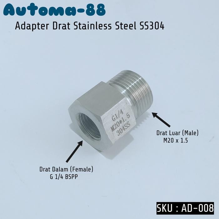 LT68 - AD-008 Adapter Drat Dalam G 1/4 inch Female Cewek BSPP x Drat Luar M20 Female Cowok Stainless