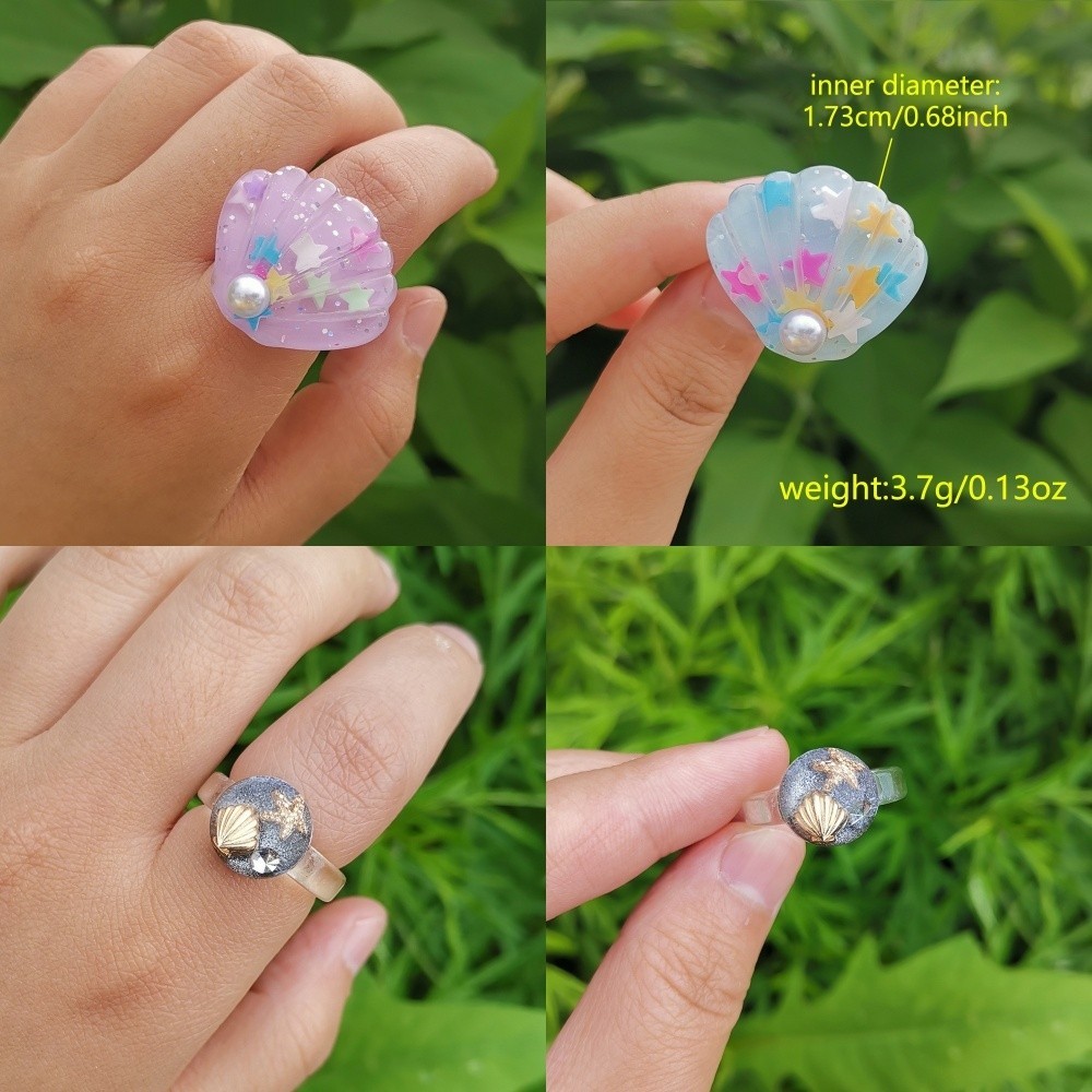 Cincin kerang, cincin bintang laut, cincin resin, gaya liburan pantai, cincin wanita.