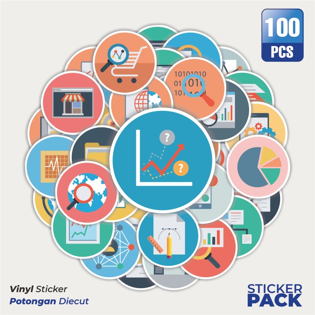

Super Hemat! 100 PCS Stiker Ikon Web Teknologi DIgital Waterproof Aesthetic- Untuk Laptop, Motor, dan Helm - Paper Stationery Pack