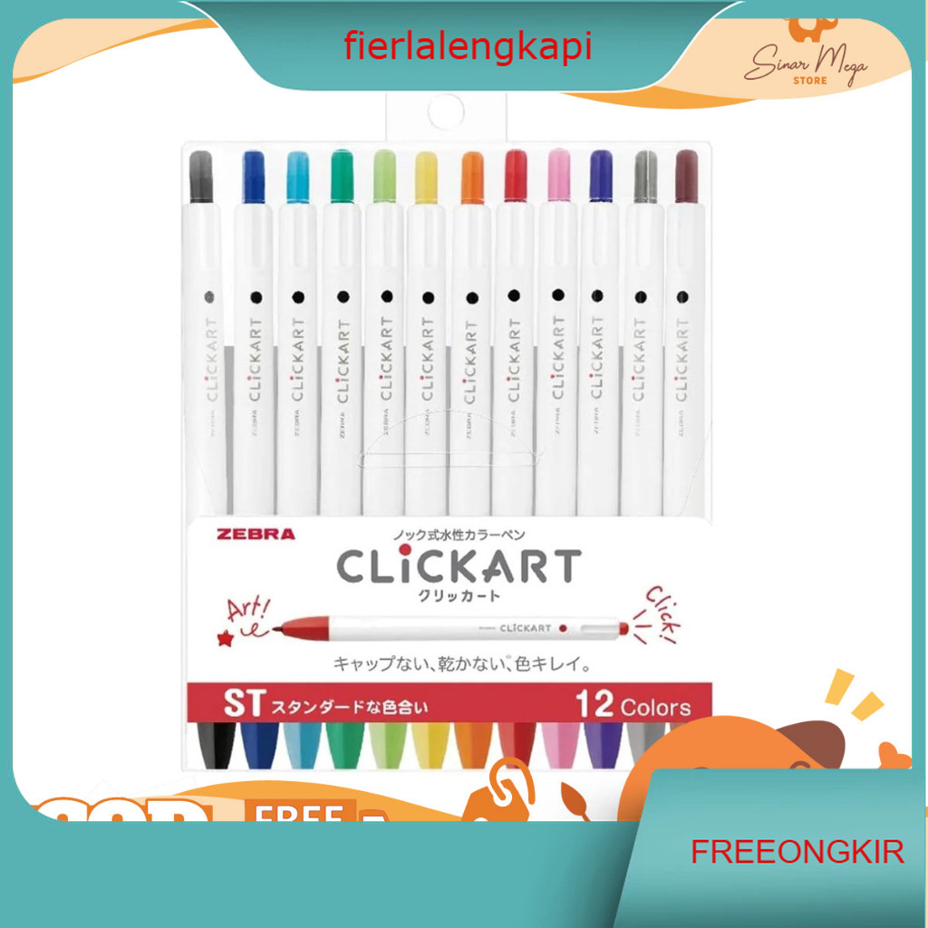 

Zebra Click Art 12 Color Set Standar Color ST / Retractable Marker Pen / Water based marker