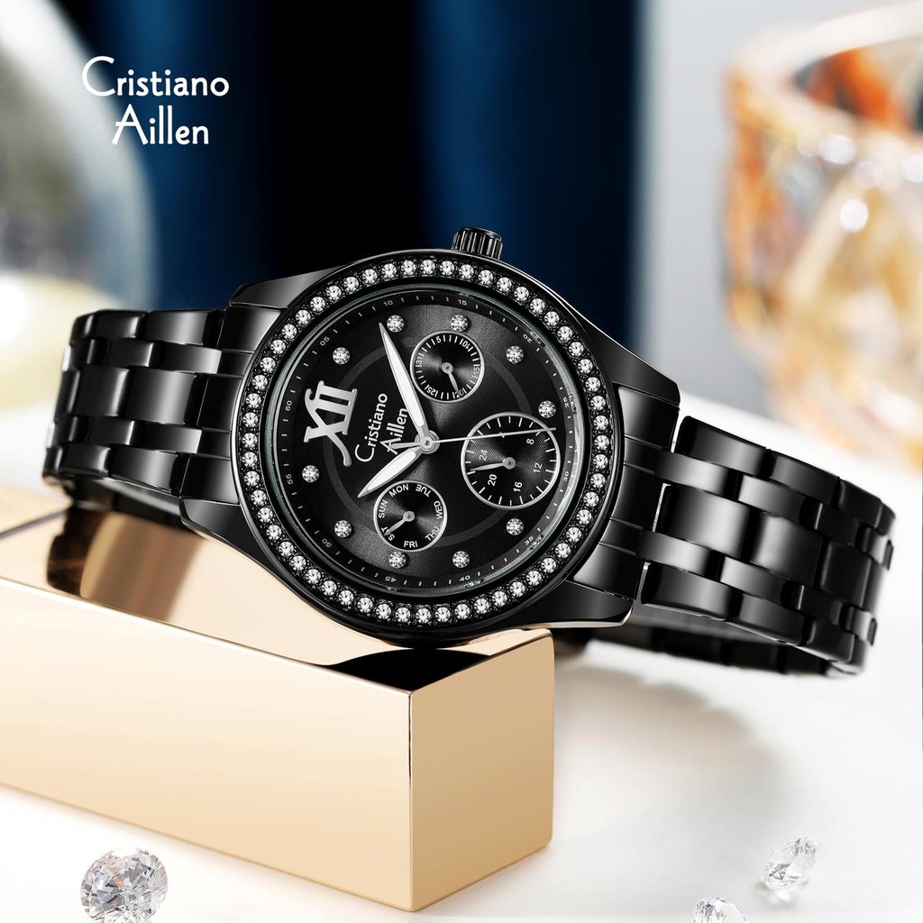 Cristiano Aillen Jam Tangan Wanita Analog 8913 Rantai Stainless Steel Chronograph Water Resistant 3 