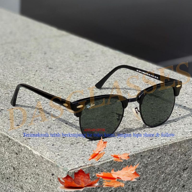 Kacamata Hitam Rayban Clubmaster RB3016 Black Glossy Lensa Kaca