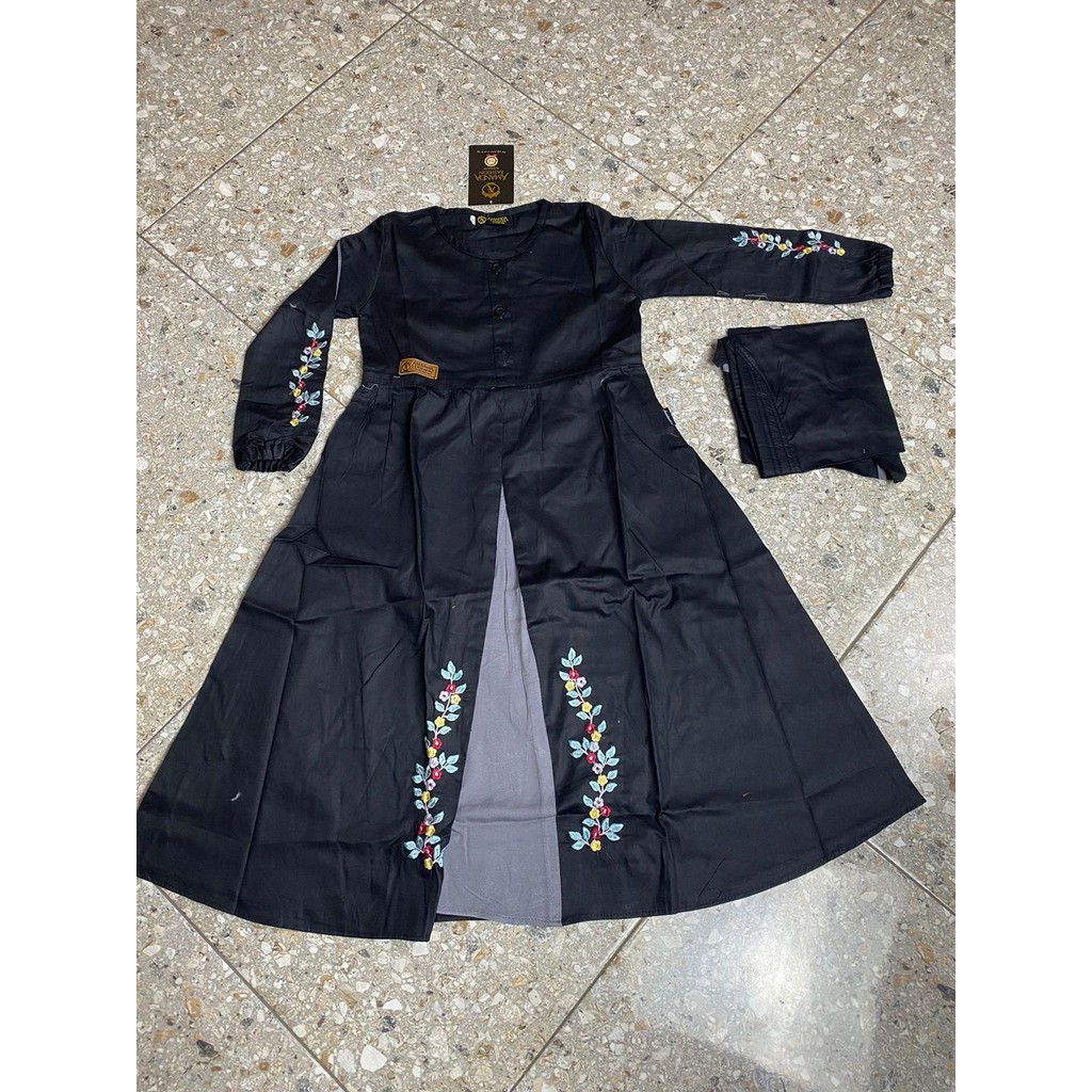Gamis Leticia Kids Set Hijab Katun Twill Premium Bordir Cantik