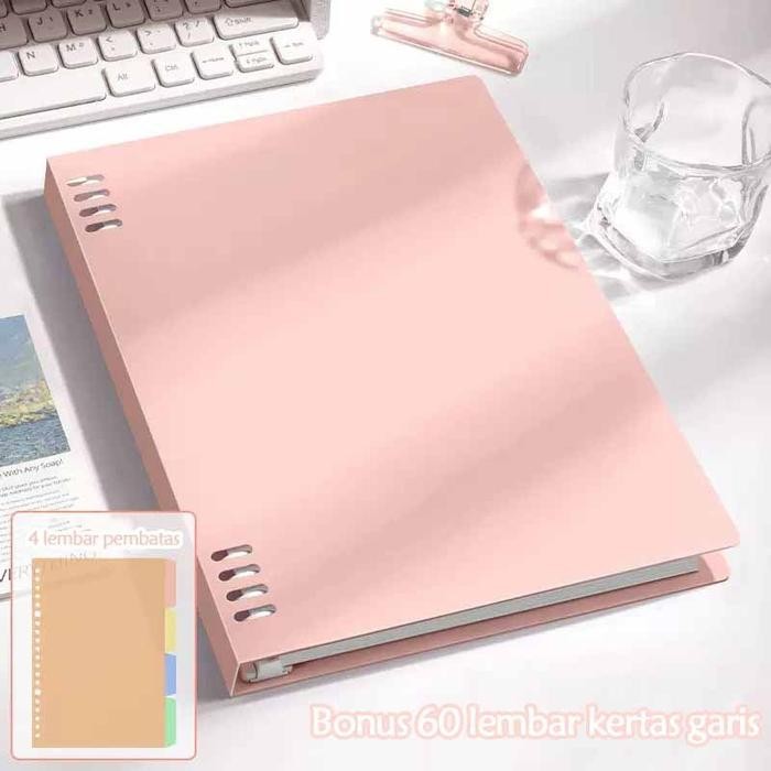 

Buku Diary Aesthetic Loose Leaf Notebook A5 B5/Buku Catatan Binder Clip Notebook 60 Lembar / Buku Tulis Sekolah Barang Aesthetic - Pink, A5