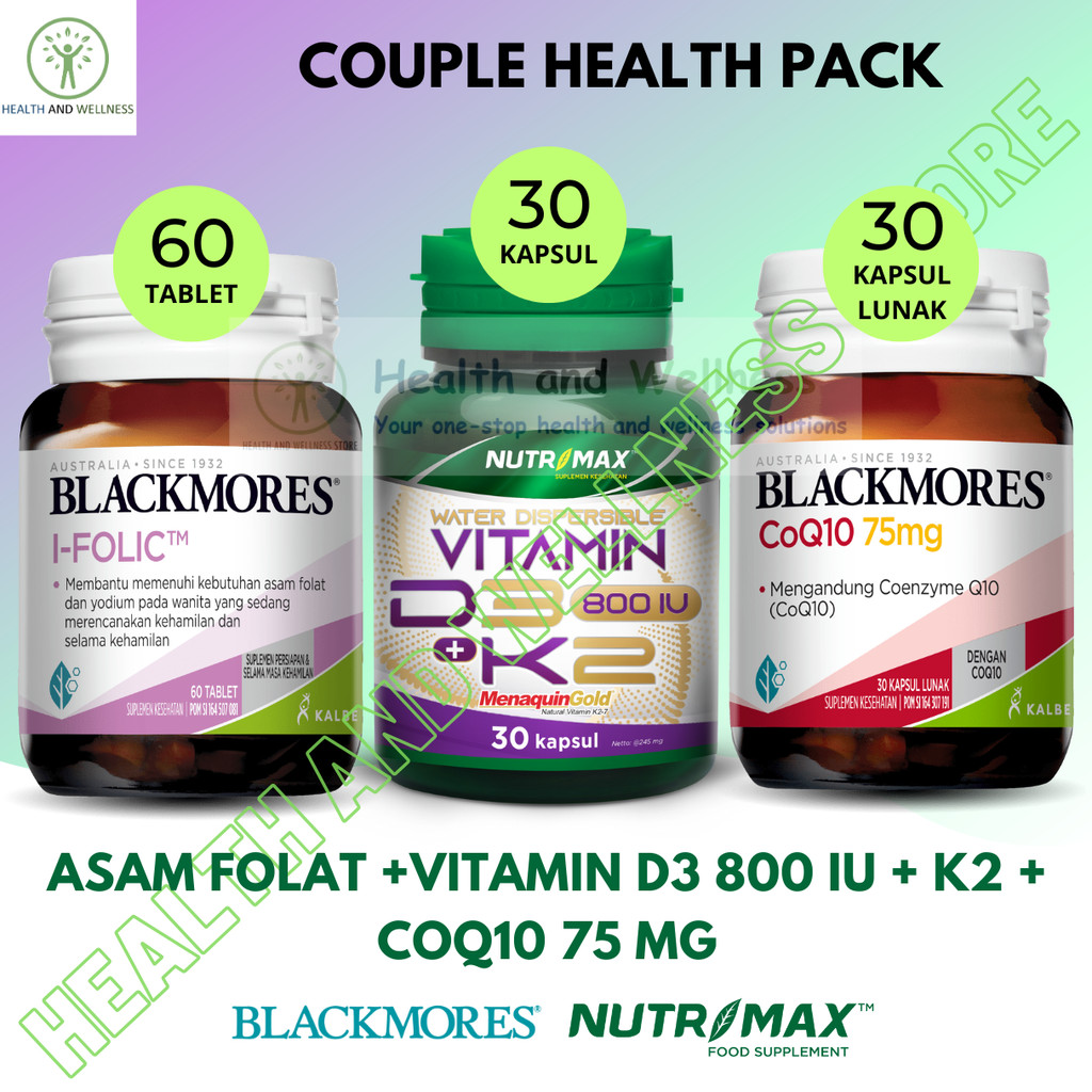 PAKET BLACKMORES I FOLIC 60 COQ10 75 MG NUTRIMAX VITAMIN D3 800 IU K2 40 MCG TABLET
