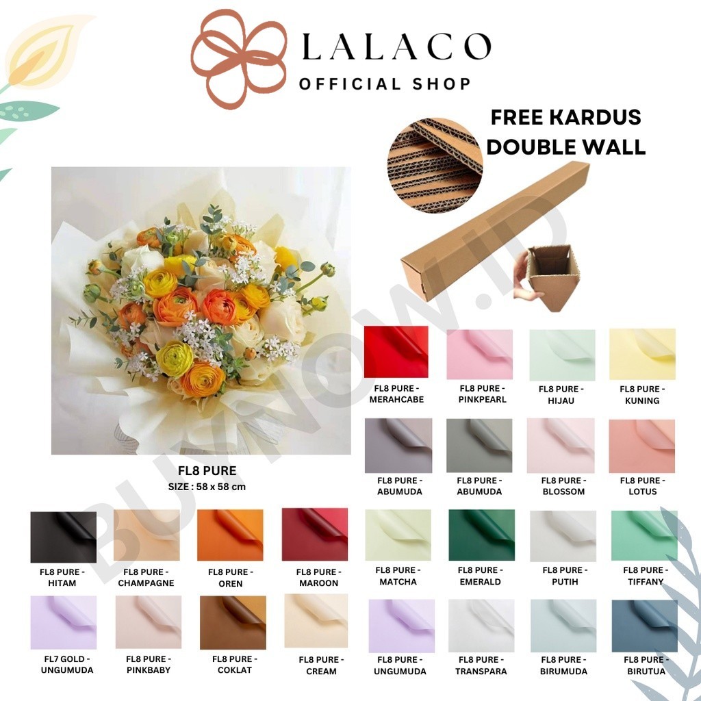 

LALACO - (5 LEMBAR) - FL8 PURE Kertas Bunga Buket Warna Polos/Kertas Buket Bunga Florist Cellophane