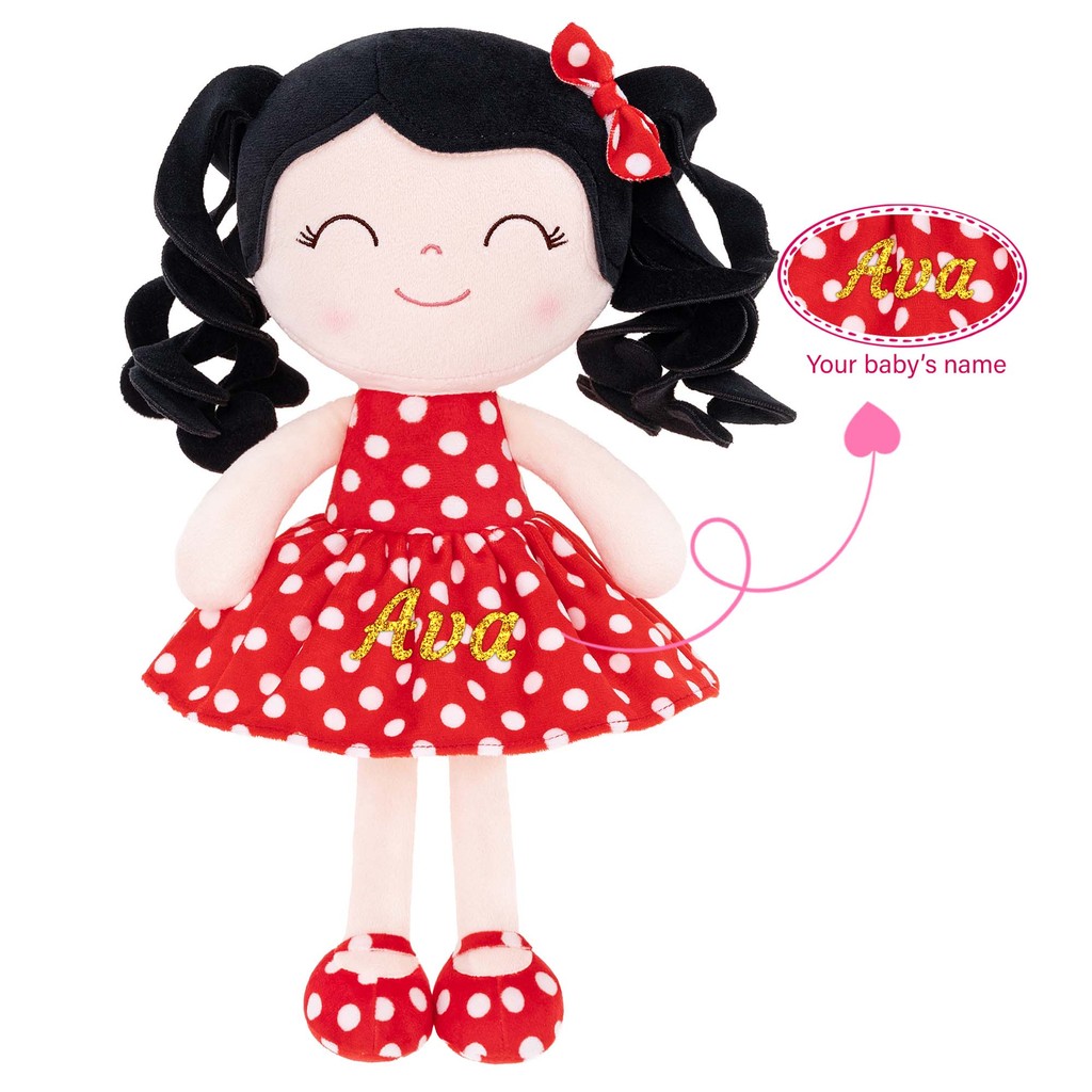 Gloveleya Personalized Doll with Your Name, Cute Custom Polka Dot Dolls Soft Plush Doll for Girls Pl