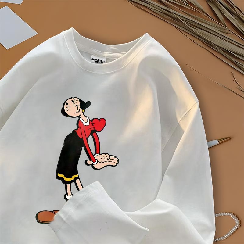 Tshirt Kaos Lengan Panjang Korea | Pola Olive Popeye | Teman Jalan Santai | Bahan 100% Cotton