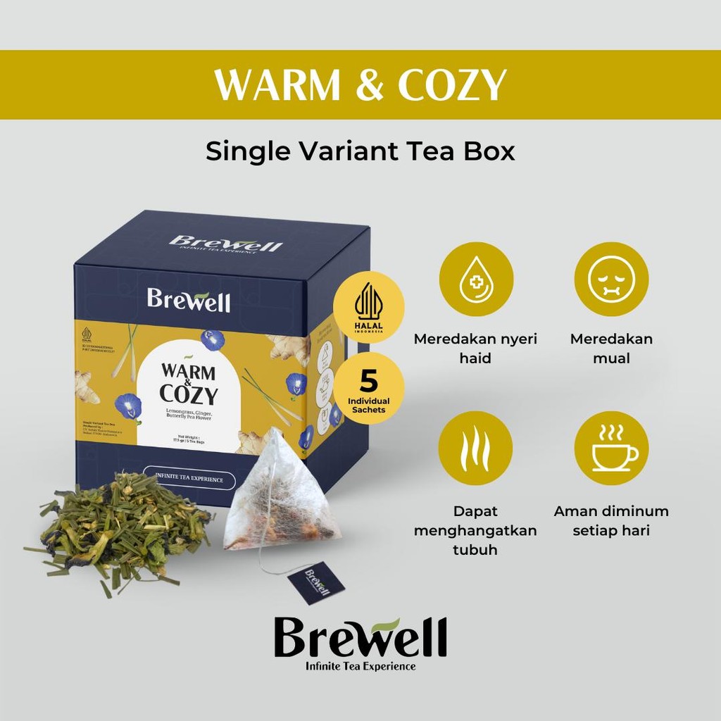 

Brewell | Warm & Cozy Tea Blend - Tea Bag | Jahe Telang Sereh | Ginger Butterfly Pea Lemongrass | Premium Tea