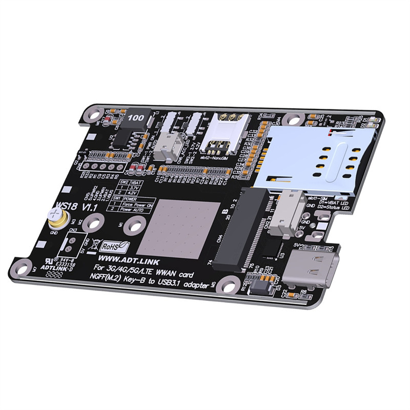 ABZW M.2 B-Key WWAN 5G Iot Card Slot To USB Tyep-C 4G LTE 5G Module Adapter Card Support 2230/3042/3