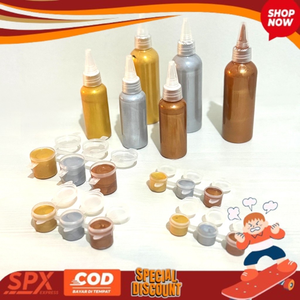 

NEW PRODUK !! Cat Lukis Akrilik Warna Metalik Gold Silver Bronze / Acrylic Paint Metallic Color LITTLE KREATE