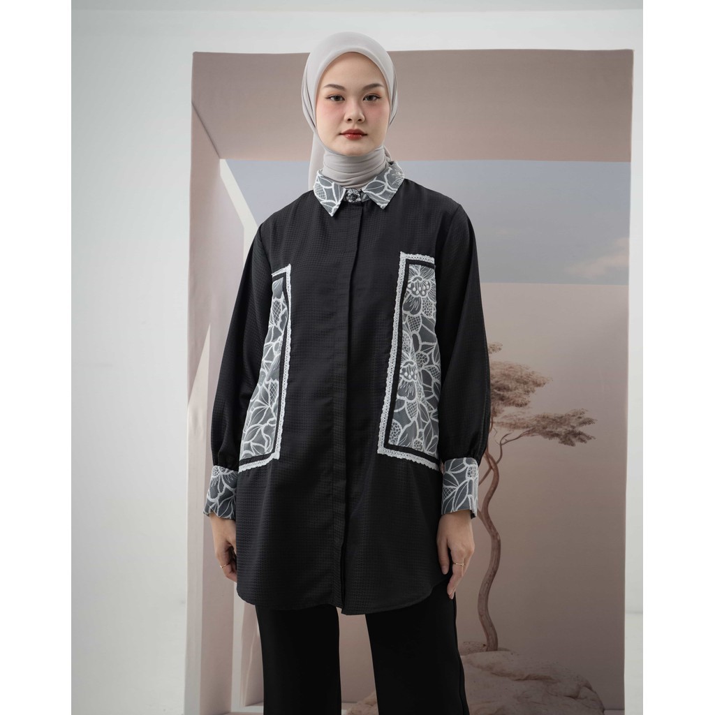 MACIAS_ Mayoutfit Vanyka Tunic | Atasan Tunic Kemeja Wanita Kombinasi Brukat Tile Bordir Embroidery
