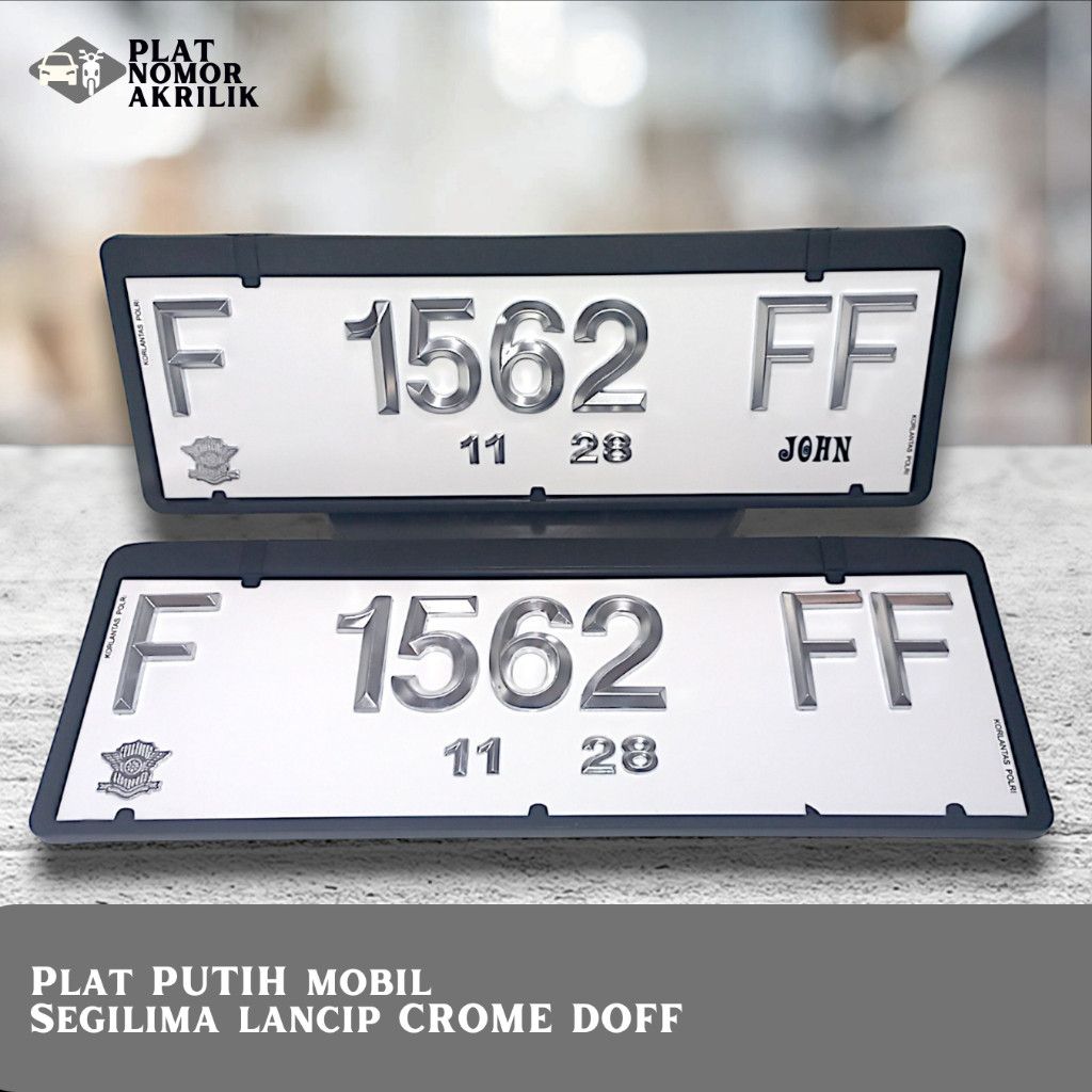 HARSTORE Plat Nomor Mobil Akrilik Timbul CROME DOFF PUTIH - Lancip Segi 5