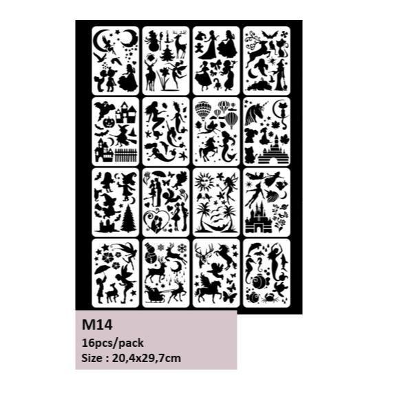 

♡START ˎˊ˗-[KYMALL] Accessories Promo LovelyCraftStore | M14 - 8pcs atau 16pcs/set Plastik Stensil Cetakan Stensil, Plastic Stencil for Baking, Bullet Journal (bujo) Journal, Scrapbook, Bujo, Drawing, dekorasi, mahar, diy, etc - M14, 16pcs/pack