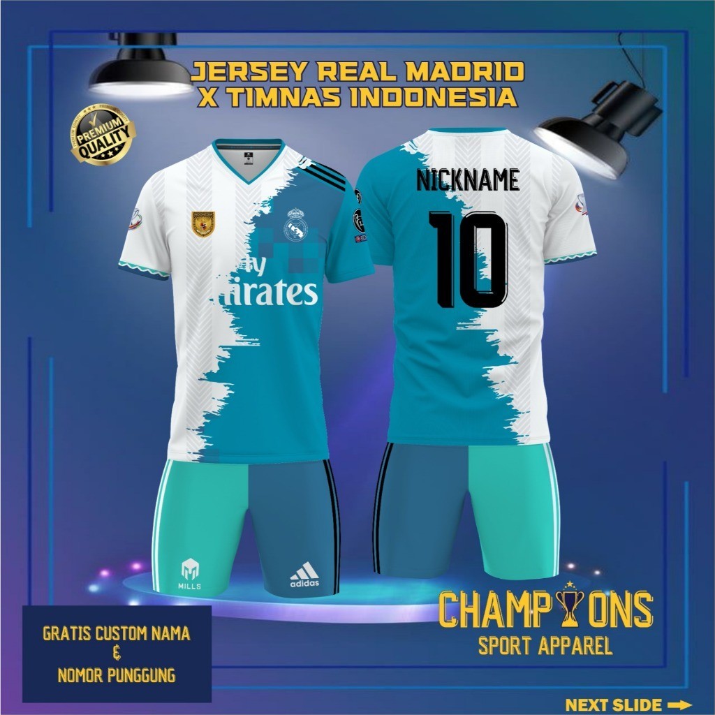 Jersey INDONESIA AWAY x REAL MADRID THIRD 2017 -  Berbahan Dryfit Full Printing & Free custom nama d