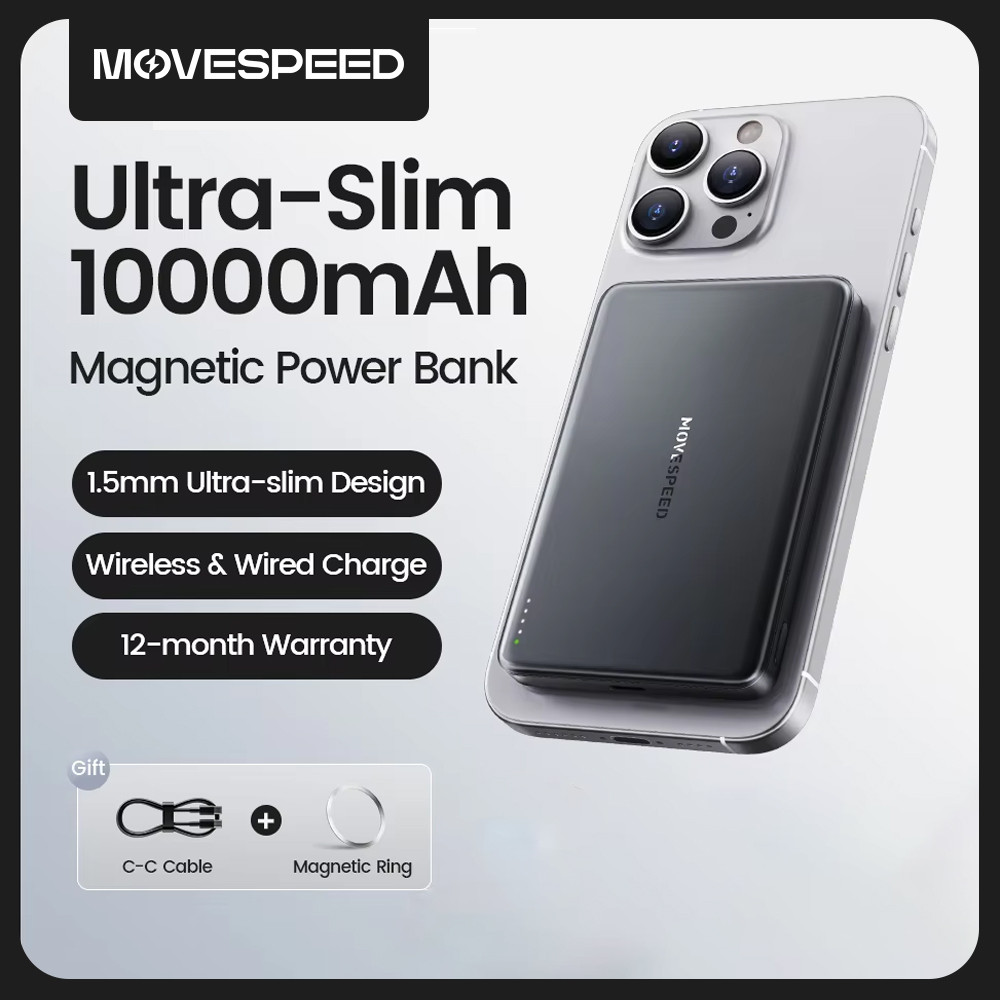 MOVESPEED S10 Slim Magnetic Power Bank 10000mAh PD20W Portable Charger Wireless External Battery for