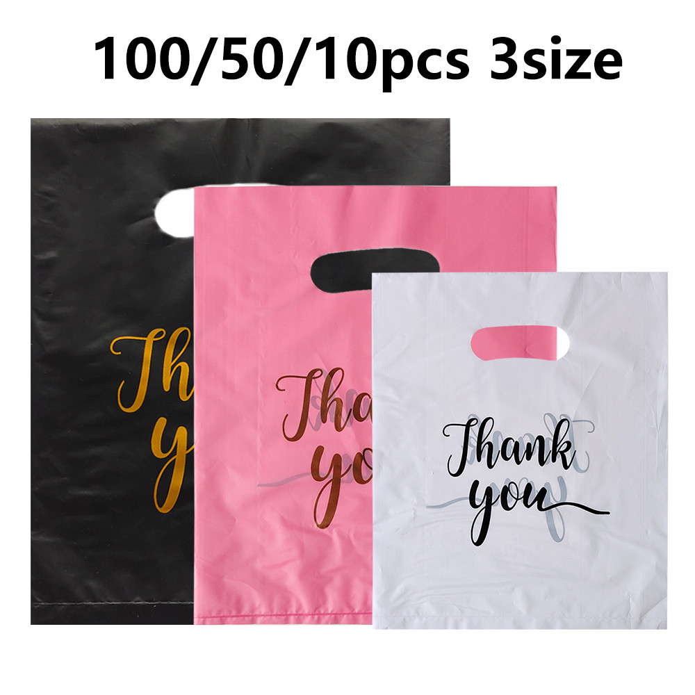 

100/50/10Pcs Thank You Gift Bags Wedding Birthday Guest Gift Wrap Plastic Shop Bags Small Business Candy Pastry Store Packaging