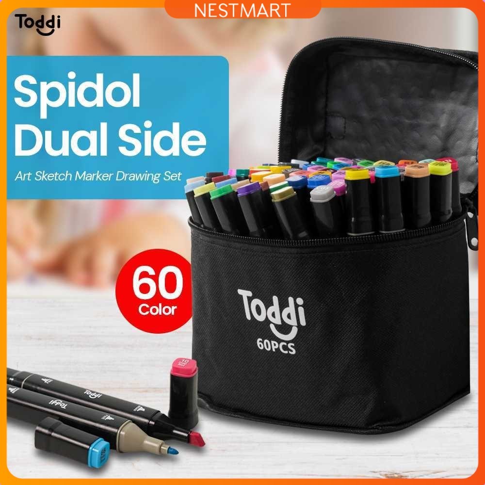 

Toddi Spidol Dual Side Fine Art Brush Pen Art Marker Set 60 Color - HL270