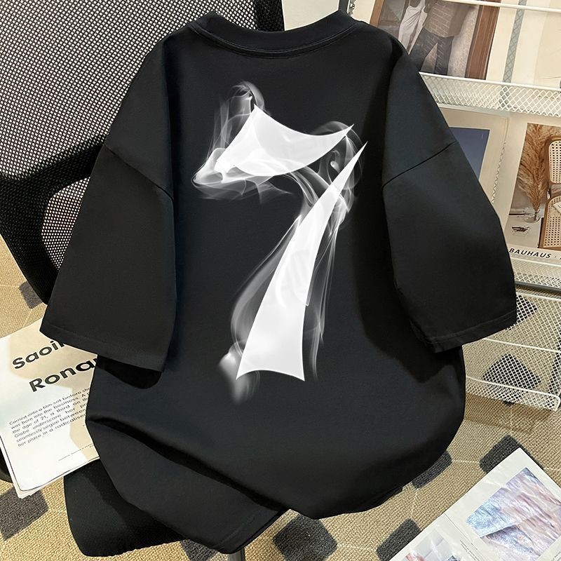 Kaos Katun Desain Pola Angka 7 Unisex Gaya Fashion Potongan Longgar