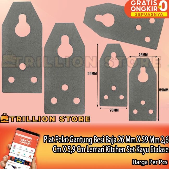 Plat Gantungan Pigura 26 mm x 59 mm 2,6 cm x 5,9 cm Tebal Tipis Oval besi baja lemari kitchen set ka