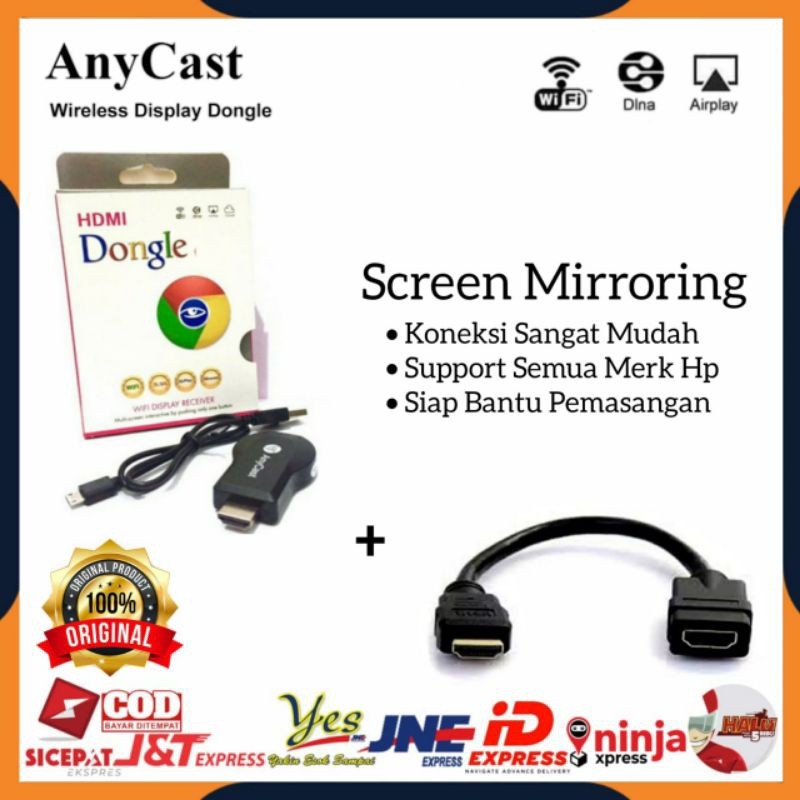PROMO[COD] WIRELESS ANYCAST DONGLE + KABEL SAMBUNGAN HDTV / ALAT PENGUHUBUNG HP KE TV / ANYCASH DONG
