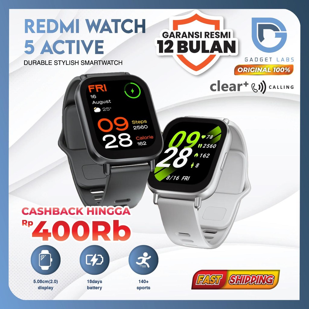 Xiaomi Mi Redmi Watch 5 Active Smartwatch | Jam Tangan Pintar Bluetooth Call Pria dan Wanita | Garan