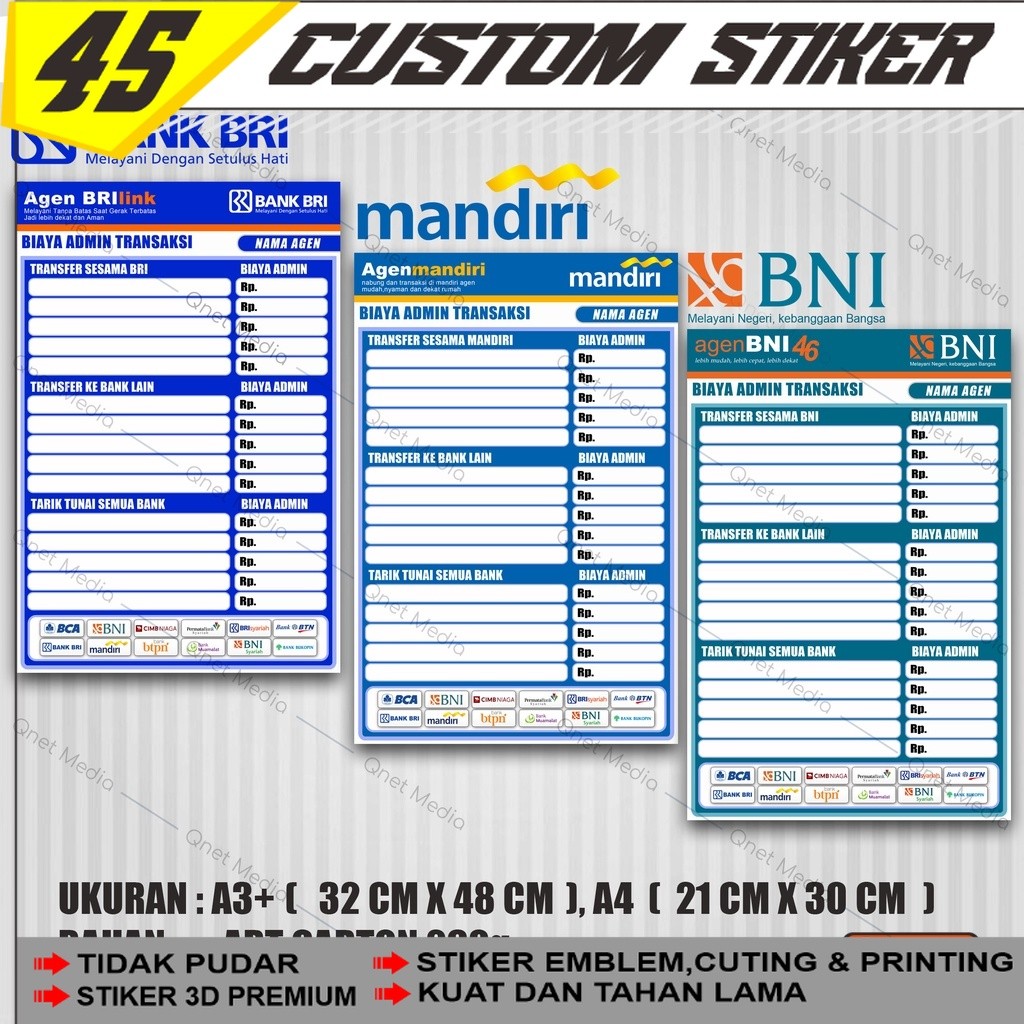 Poster & Stiker Biaya Admin Transaksi + Laminasi Glossy