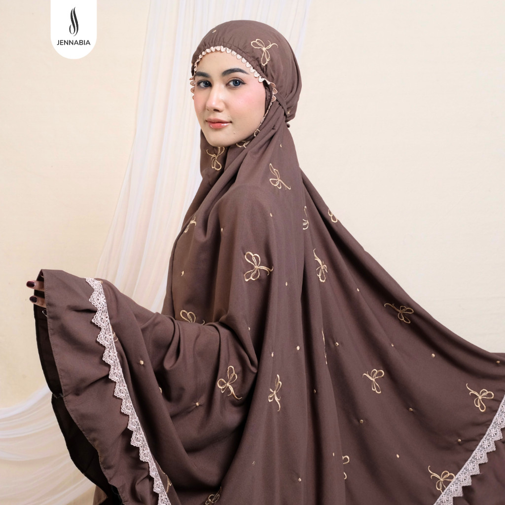 FERTUSHOP  JENNABIA - Mukena Ribbon Coquette Bordir Pita Rempel Renda Mewah