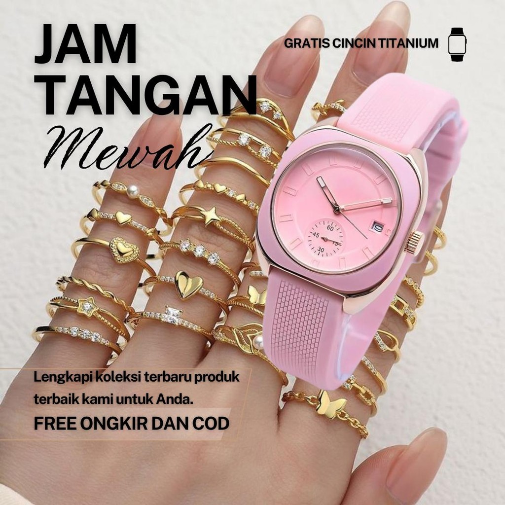 PROMO DIBAWAH 50ribu, jam tangan wanita terbaru cantik bisa COD watch fashion - hitam FREE CINCIN TI