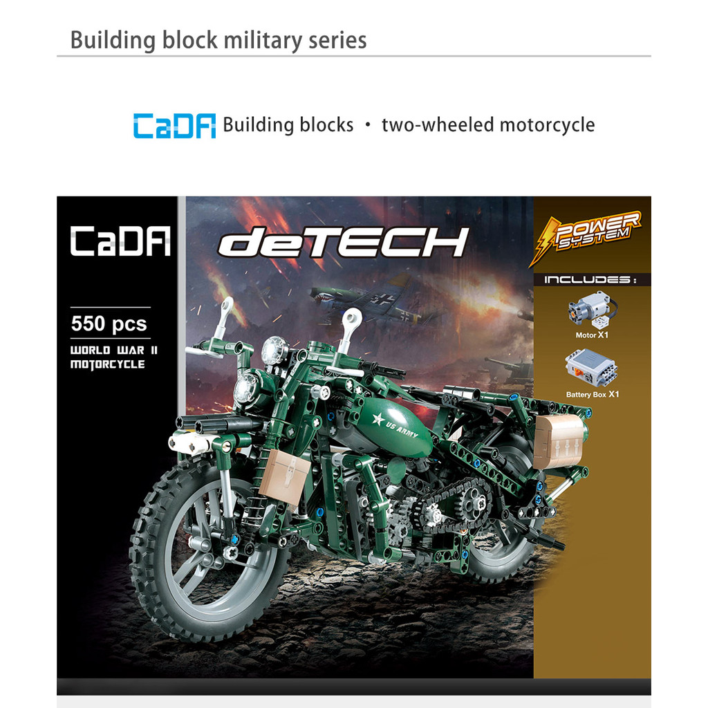 Cada 550PCS City Series Electronic Two-wheeled Motorcycle Y Model Buig Blocks Bricks Toys for Kids