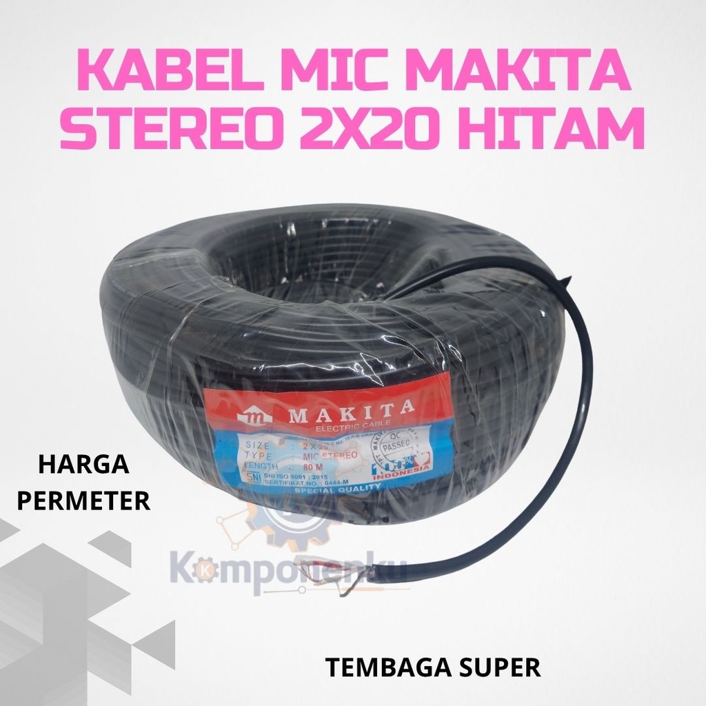 Kabel Mikrofon Makita Stereo 2x20 | Kabel Mic Hitam Fleksibel & Tahan Lama