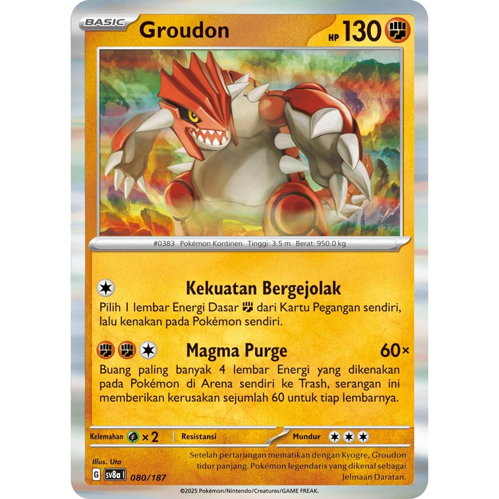 TCG Groudon 080/187 FOIL SV8a Festival Terastal EX KARTU CARD POKEMON Indonesia
