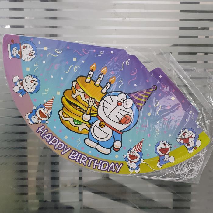 Topi Ulang Tahun Balonasia Karakter Kerucut Lingkar Birthday Besar - 10 Pcs/Pack - Doraemon, Standar