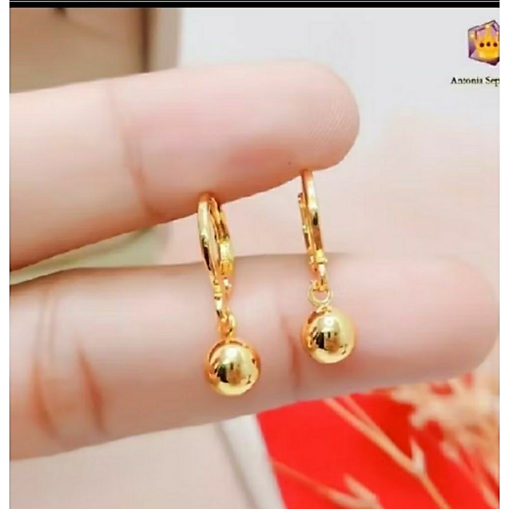 anting wanita berliontin batu bulat titanium