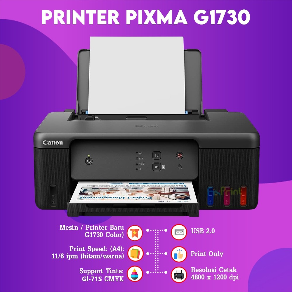 FixPrint Printer Canon InkTank G1730 G1010 Single Function G 1010 G 1730 Print Only Ink Tank A4 New 