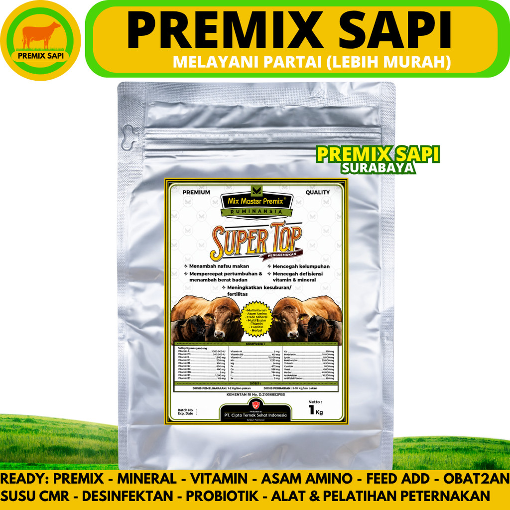 MIX MASTER PREMIX SUPER TOP PENGGEMUKAN 1 KG - Premix Pemacu Penggemukan Sapi Kambing Domba Potong