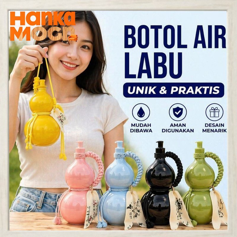 Botol Minum Labu Kaca 500ml Gaya Cina Portable Dengan Tali Untuk Olahraga Travel Sekolah Kantor