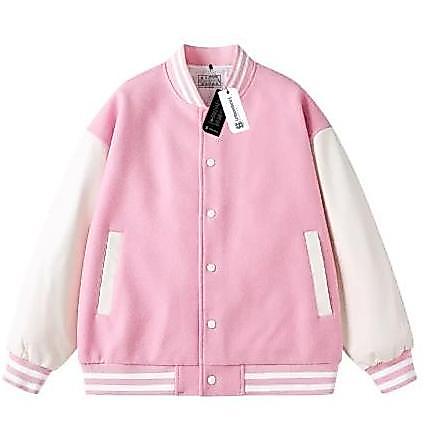 PREMIUM / Urbanstrict - Varsity Baseball Jacket Distro Unisex Polos Jaket Varsity Pink Putih