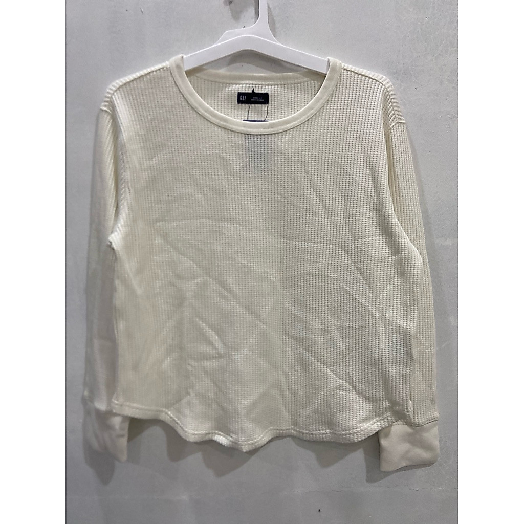 GAP Waffle Knit Long Sleeve Original Outlet Premium Off White Kaos Lengan Panjang Wanita