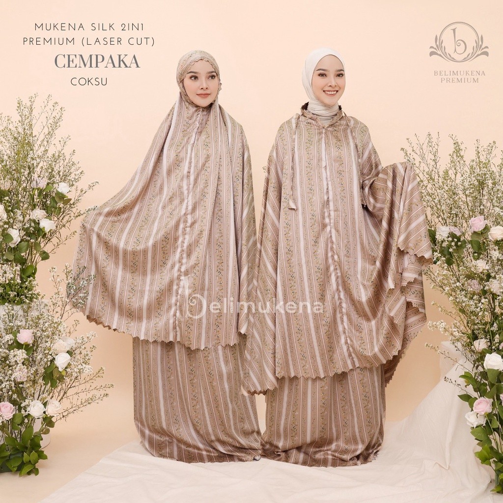 mukena katun rayon Mukena Dewasa Silk 2in1 Premium Laser Cut Cempaka mukena travelling mini pouch