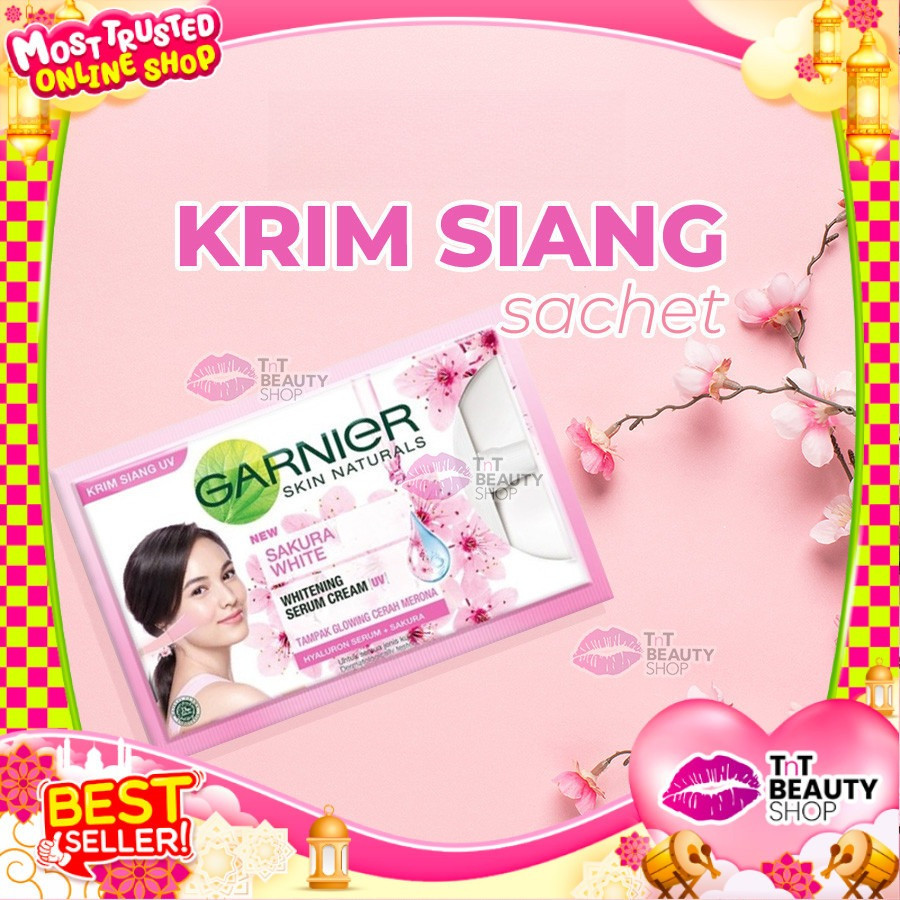 Garnier Sakura White Whitening Serum Cream 7ml - Krim Siang UV Wajah | TnT Beauty Shop