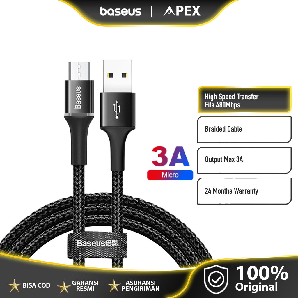 Baseus Kabel Data LED Baseus Halo Kabel Data Fast Charging iPhone/Micro USB/Type-C 1M Garansi Resmi 