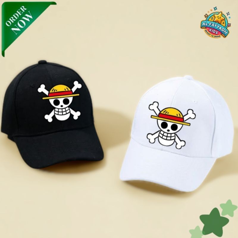 TOPI BASEBALL ANAK LAKI LAKI GAMBAR ONE PIECE TENGKORAK BAJAK LAUT KEREN WARNA HITAM PUTIH / FASHION