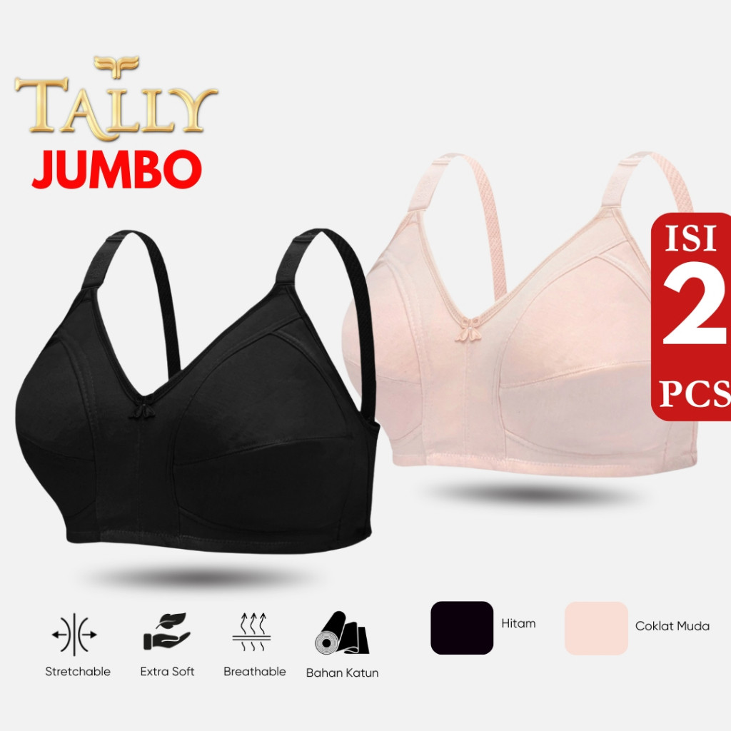 XERFARTZ [SALE] TALLY Sarwendah 2 Pcs BH 055 KHUSUS HITAM Bra Wanita Tanpa Kawat Tanpa Busa Kait 3 C