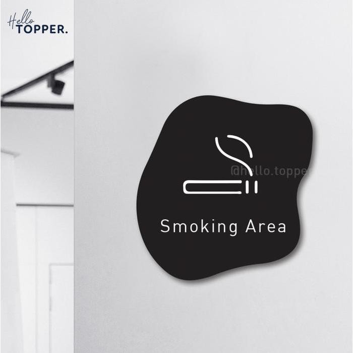 

Smoking Area Sign Board Akrilik Print Signage Acrylic - Hitam, Segi Lima