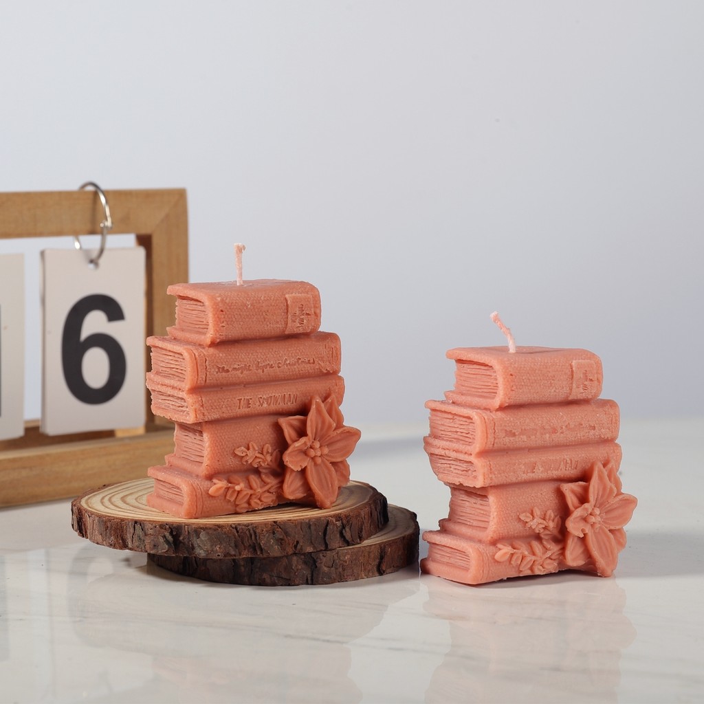 

3D Book Candle Silicone Mold Literary Style Plaster Epoxy Resin Casting Mould Bookshelf Ornament Study Decors Making Supplies