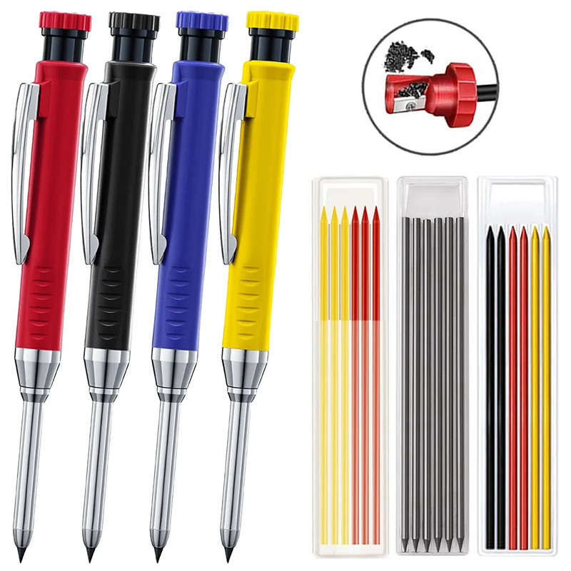 

Solid Carpenter Pencils with Sharpener Carpenter 2.8mm Solid Mechanical Pencils Long Hole Marking tools Construction Carpenters