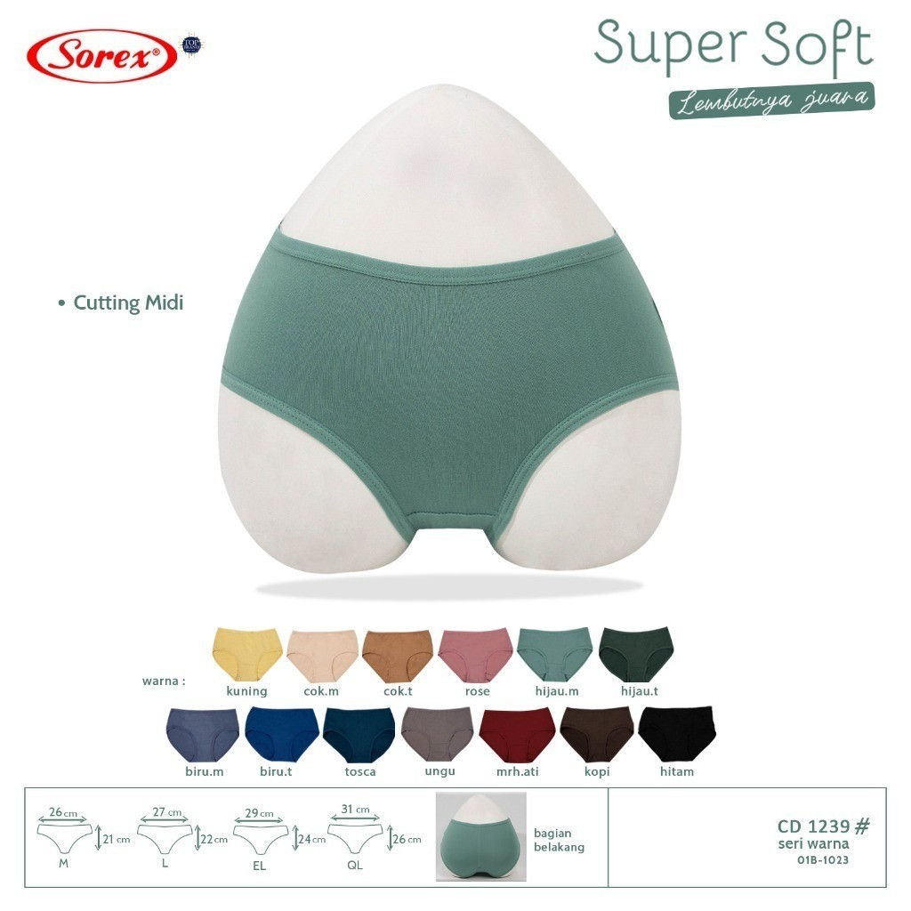 [12 PCS] CD Sorex Wanita 1239 Super Soft Tali Kecil - Celana Dalam Basic Cutting Midi Inn