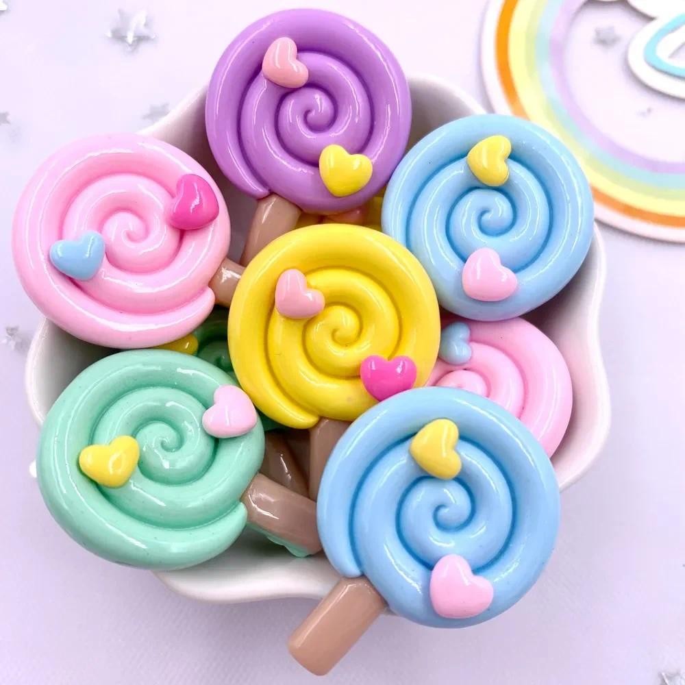 

Painted Colorful Resin Big Love Lollipop Flatback Caboon Stone Figurines 10pcs Y Bow ristmas Accessories Scrapbooks Crafts